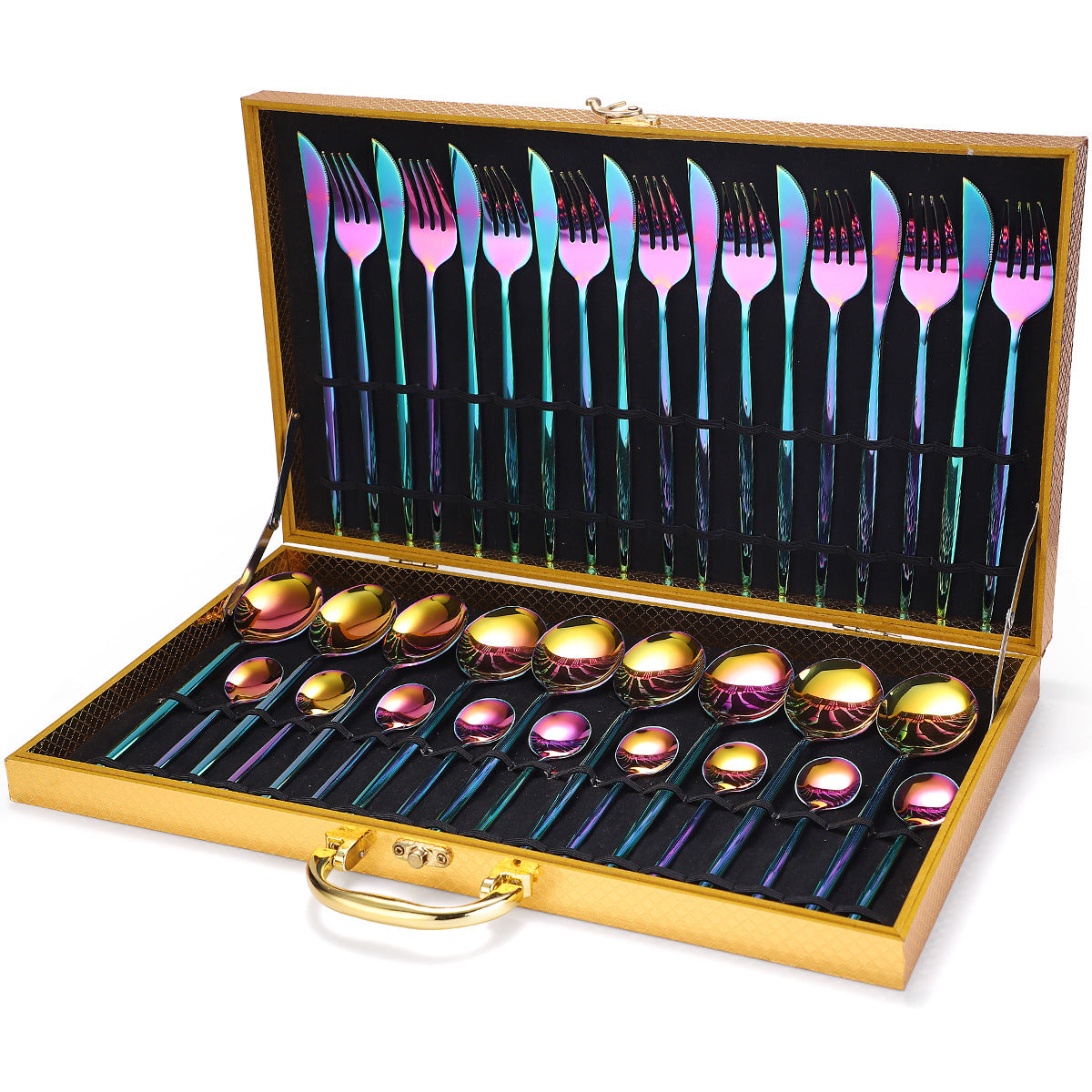 Luxury 36- Piece Stainless Steel Tableware Set in Wooden Gift Box