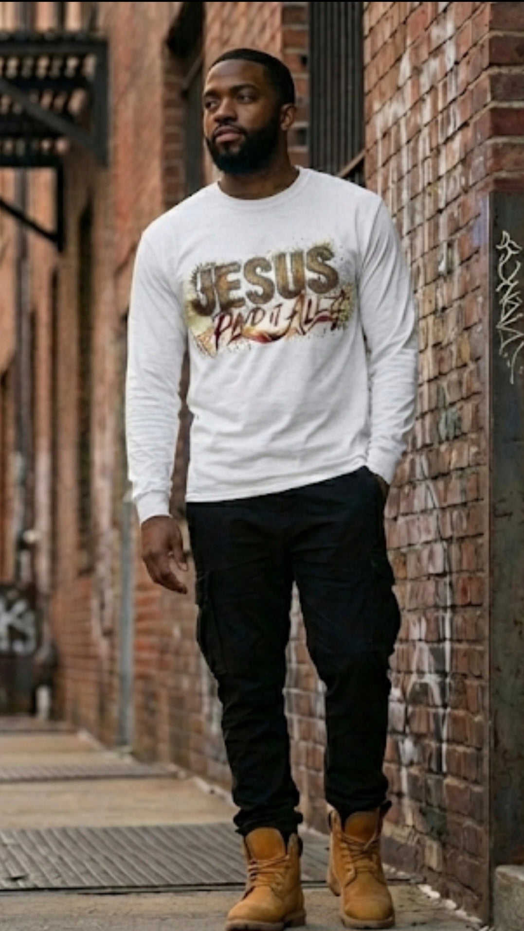Jesus Paid It All Christian Long Sleeve Shirt- Faith Apparel for Men