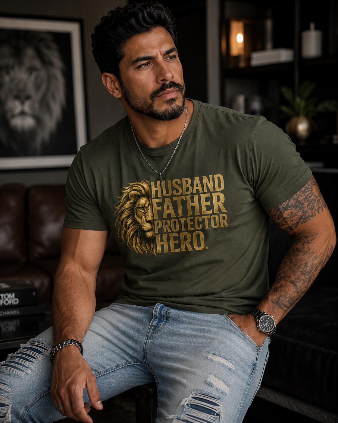 Husband • Father • Protector • Hero™ Men’s Faith Shirt – Olive Edition