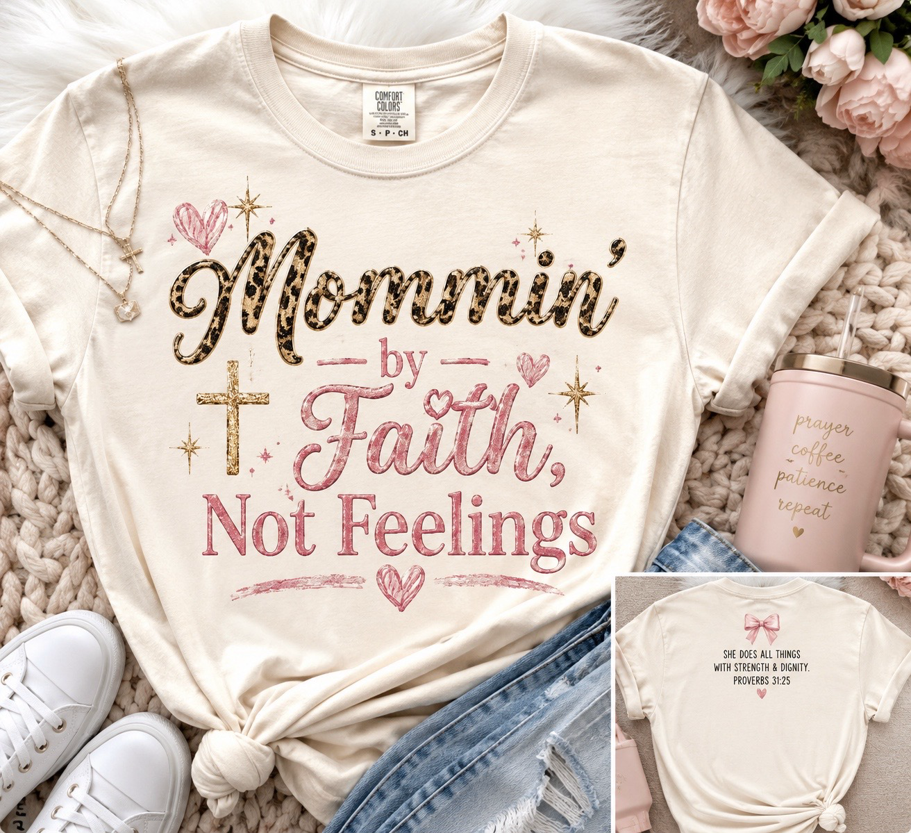 Mommin’ by Faith, Not Feelings Christian Mom Graphic Tee