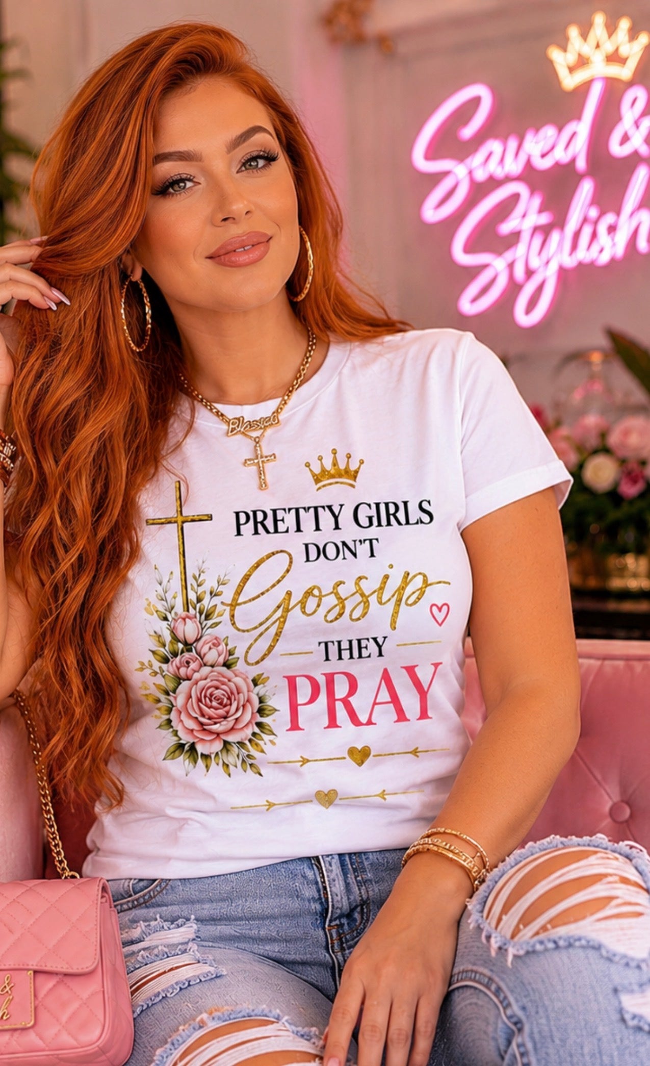Pretty Girls Don’t Gossip They Pray™ White Graphic Tee