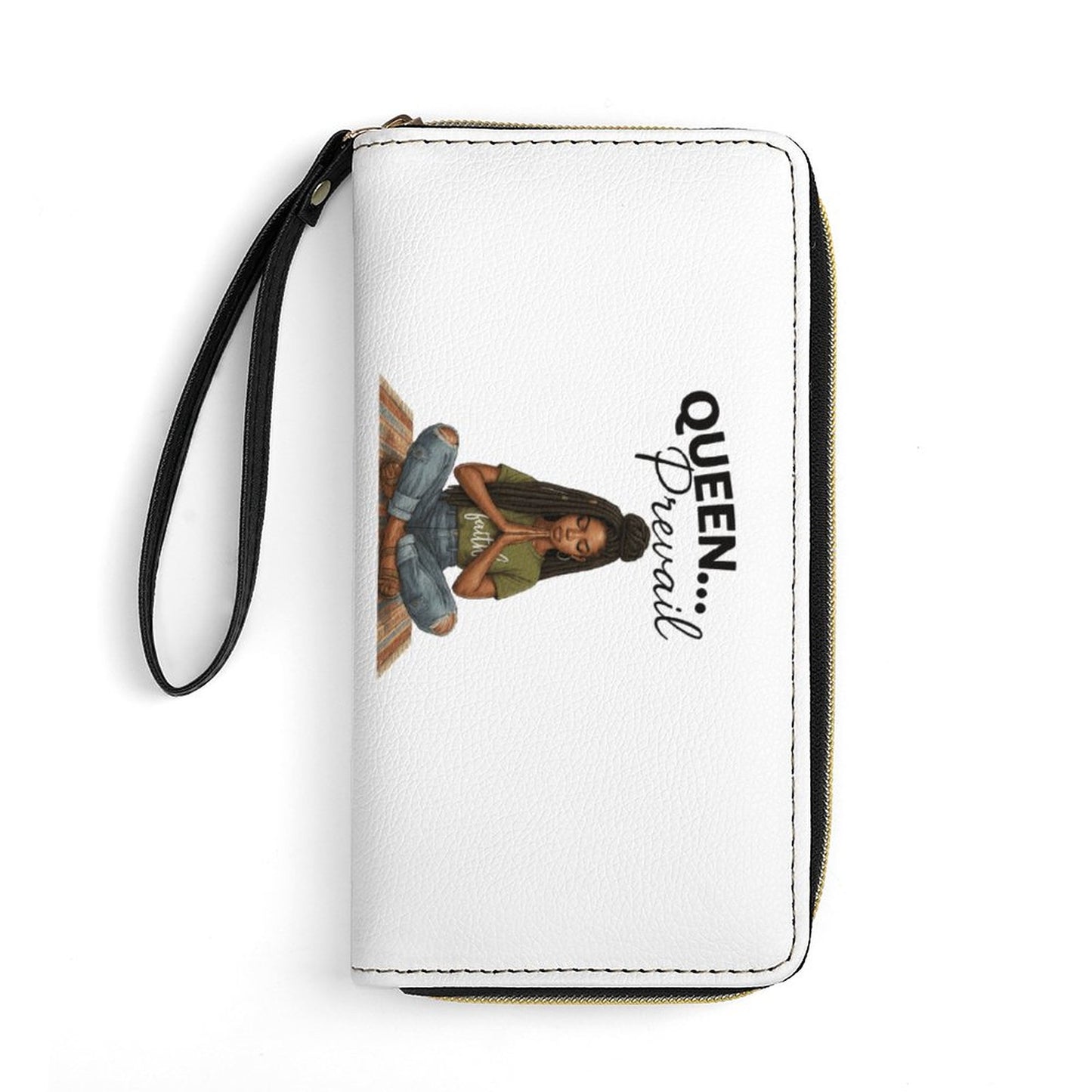 Queen Prevail Leather Wristlet Wallet- Faith- Based Black Woman Design