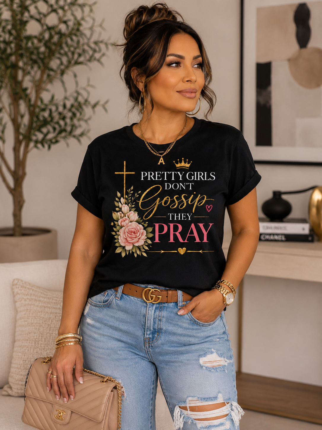 Pretty Girls Don’t Gossip They Pray™ Black Graphic Tee
