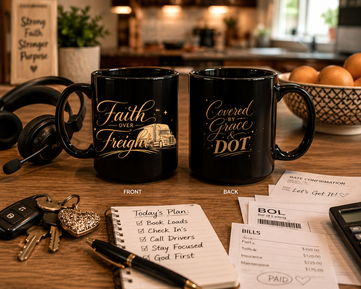 Faith Over Freight Black Ceramic Mug