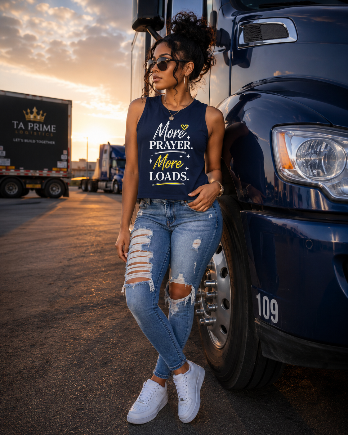 More Prayer More Loads Women’s Muscle Tank – Faith Over Freight Shirt