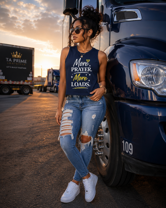 More Prayer More Loads Women’s Muscle Tank – Faith Over Freight Shirt