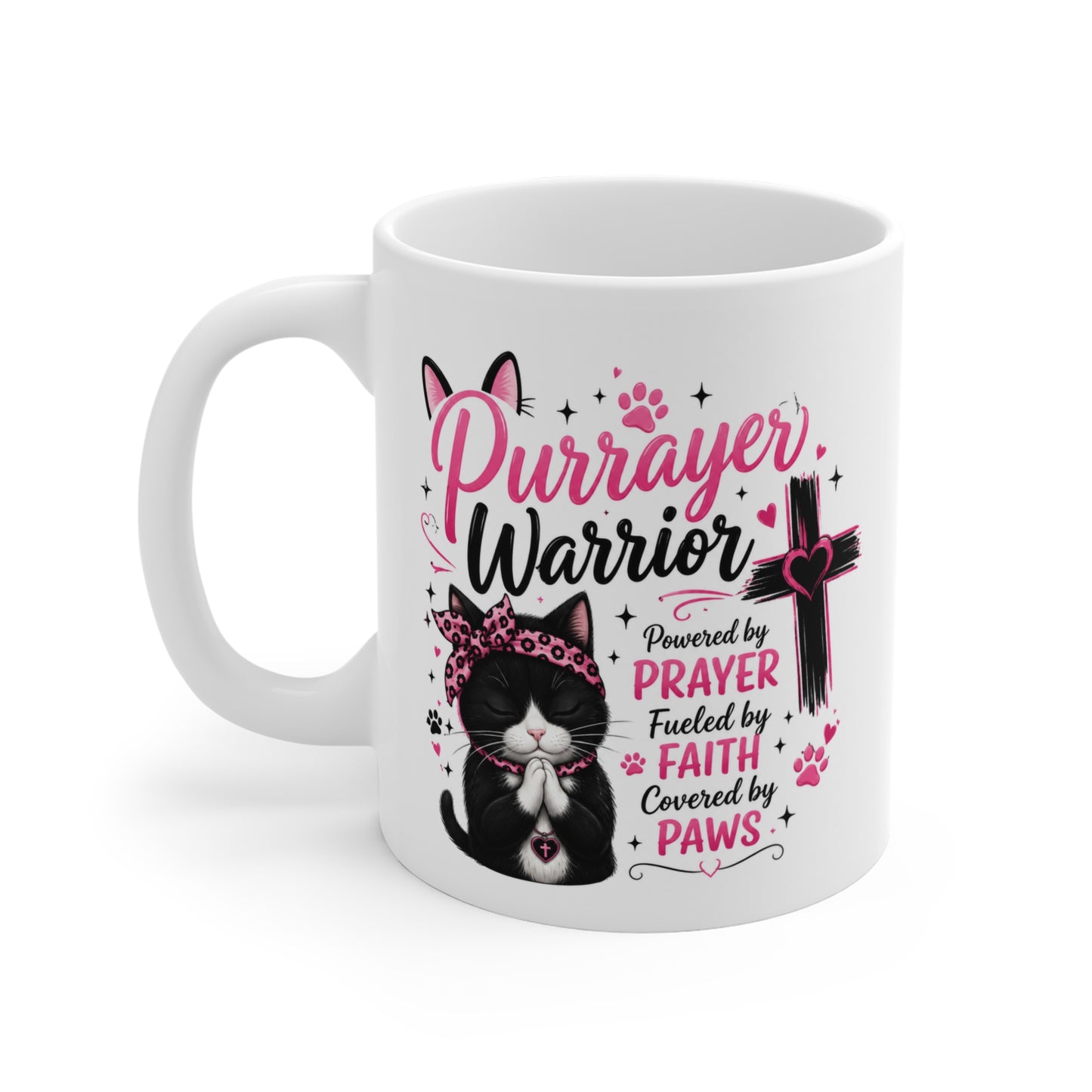 Purrayer Warrior Coffee Mug – Christian Cat Lover Mug | Faith Based Cat Mom Cup
