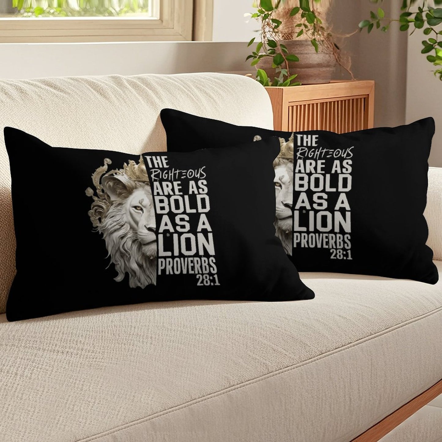 Bold As Lion Scripture Pillow- Proverbs 28:1 Christian Decor