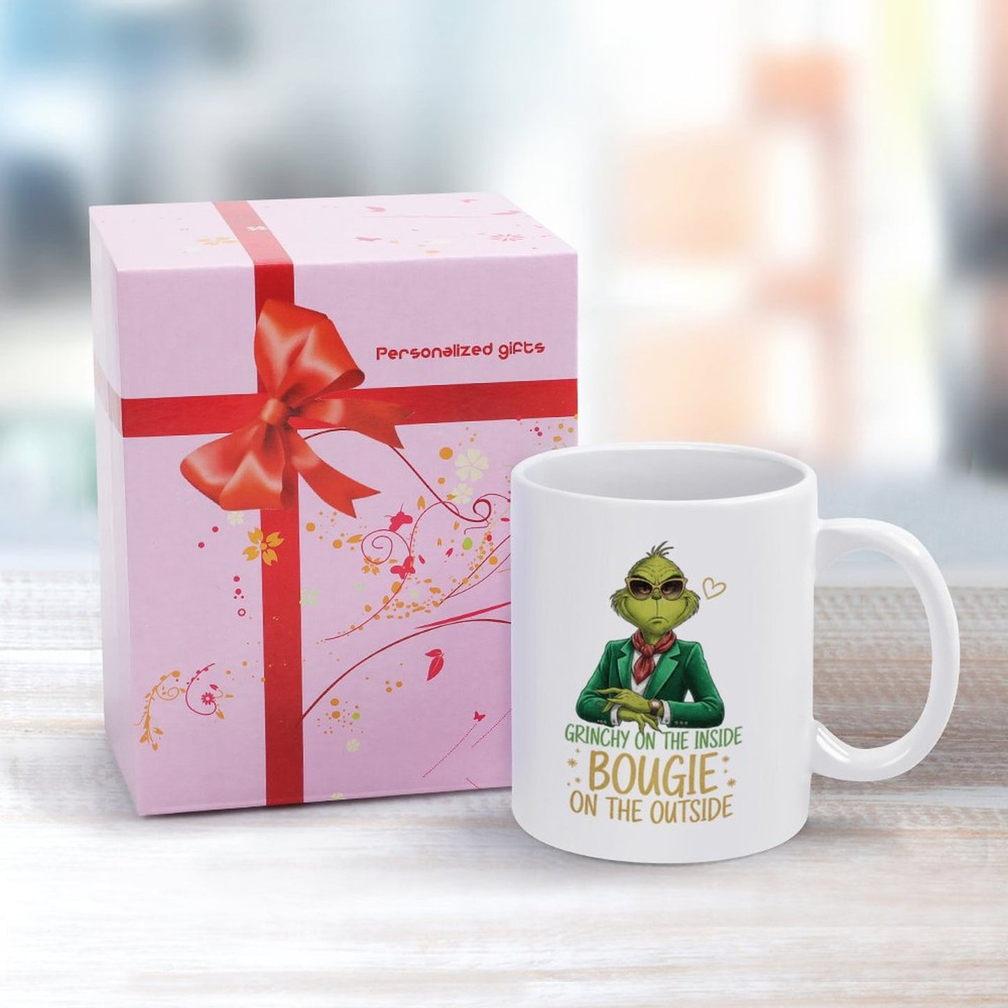GRINCH BOUGIE ON THE OUTSIDE 11oz White Mug Printing