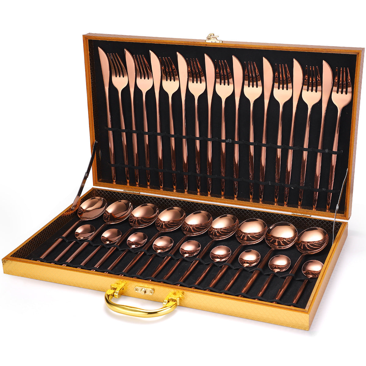 Luxury 36- Piece Stainless Steel Tableware Set in Wooden Gift Box