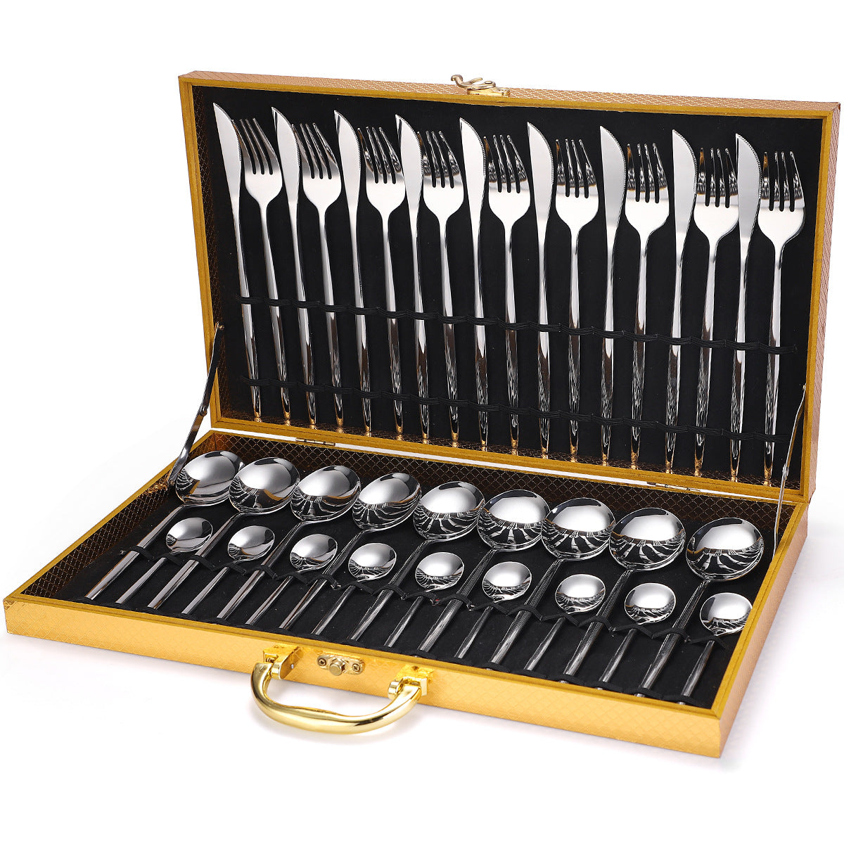 Luxury 36- Piece Stainless Steel Tableware Set in Wooden Gift Box