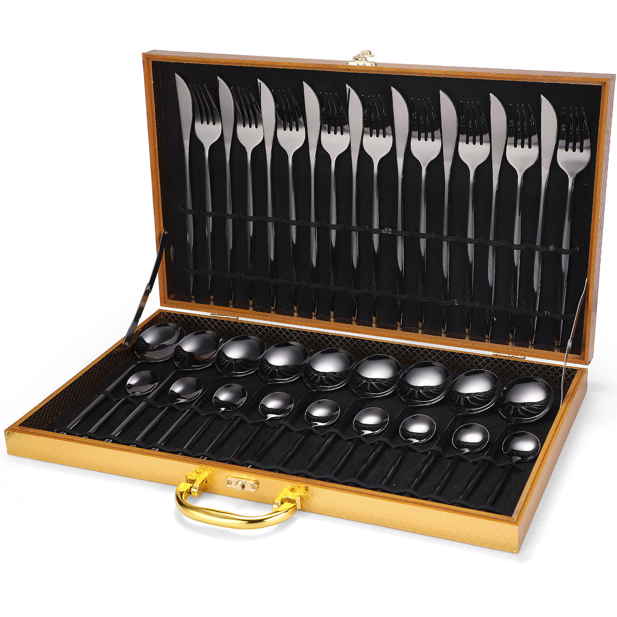 Luxury 36- Piece Stainless Steel Tableware Set in Wooden Gift Box