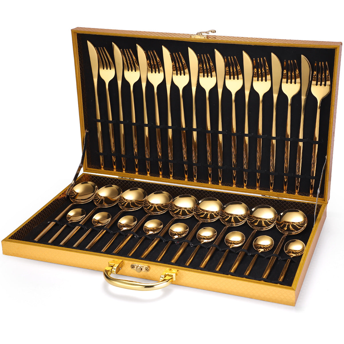 Luxury 36- Piece Stainless Steel Tableware Set in Wooden Gift Box