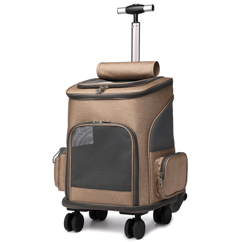Portable Rolling Pet Carrier Backpack-Travel Bag For Dogs & Cats
