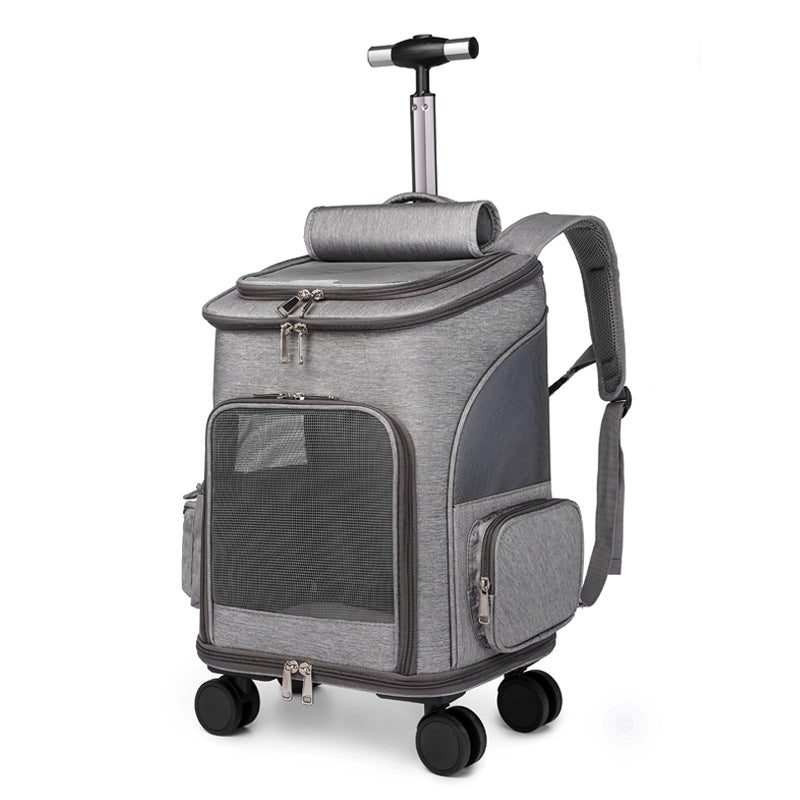 Portable Rolling Pet Carrier Backpack-Travel Bag For Dogs & Cats