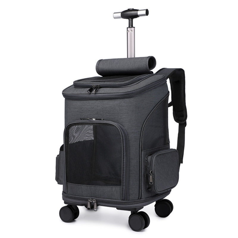 Portable Rolling Pet Carrier Backpack-Travel Bag For Dogs & Cats