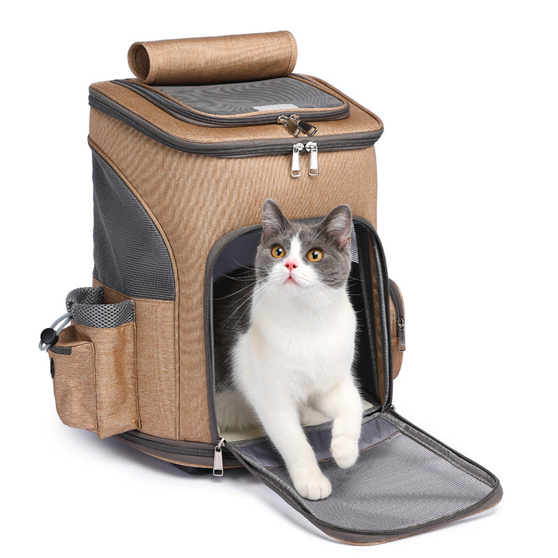 Portable Rolling Pet Carrier Backpack-Travel Bag For Dogs & Cats
