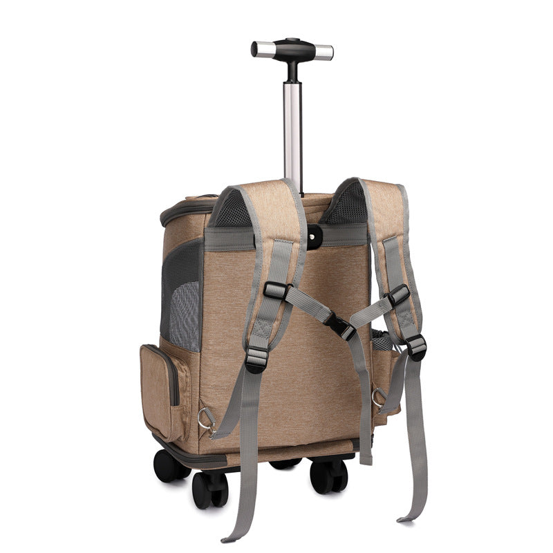 Portable Rolling Pet Carrier Backpack-Travel Bag For Dogs & Cats