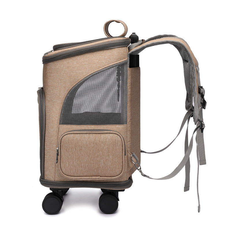 Portable Rolling Pet Carrier Backpack-Travel Bag For Dogs & Cats