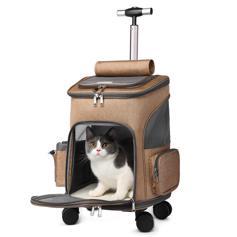 Portable Rolling Pet Carrier Backpack-Travel Bag For Dogs & Cats