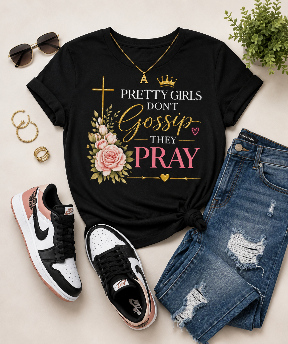 Pretty Girls Don’t Gossip They Pray™ Black Graphic Tee