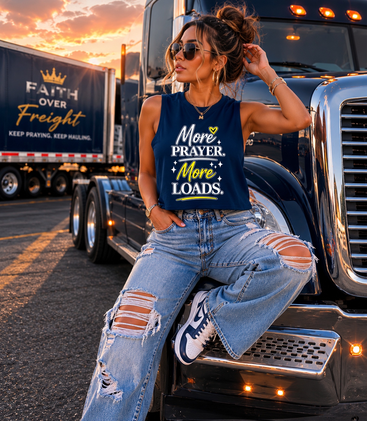 More Prayer More Loads Women’s Muscle Tank – Faith Over Freight Shirt