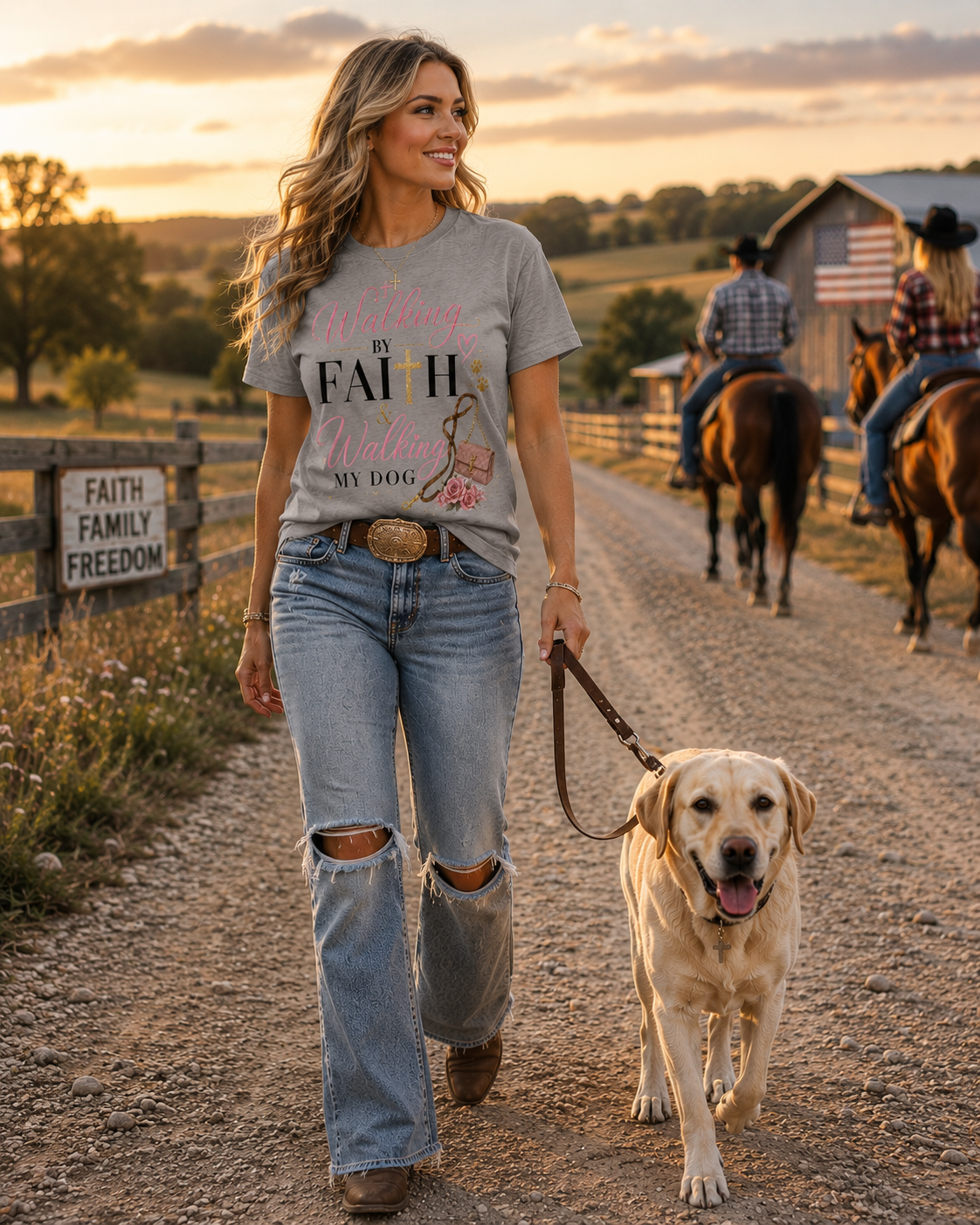 Walking by Faith & Walking My Dog Tee – Country Girl Christian Dog Mom Shirt