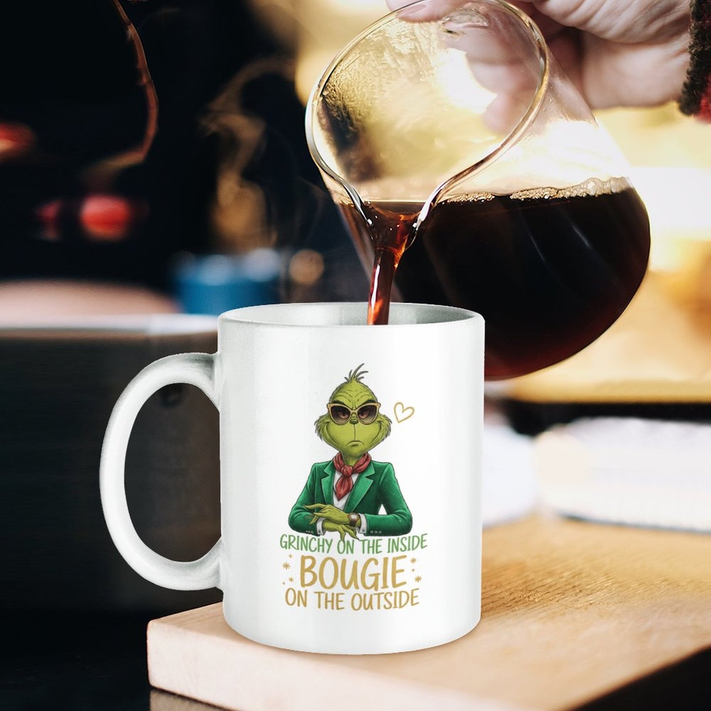 GRINCH BOUGIE ON THE OUTSIDE 11oz White Mug Printing