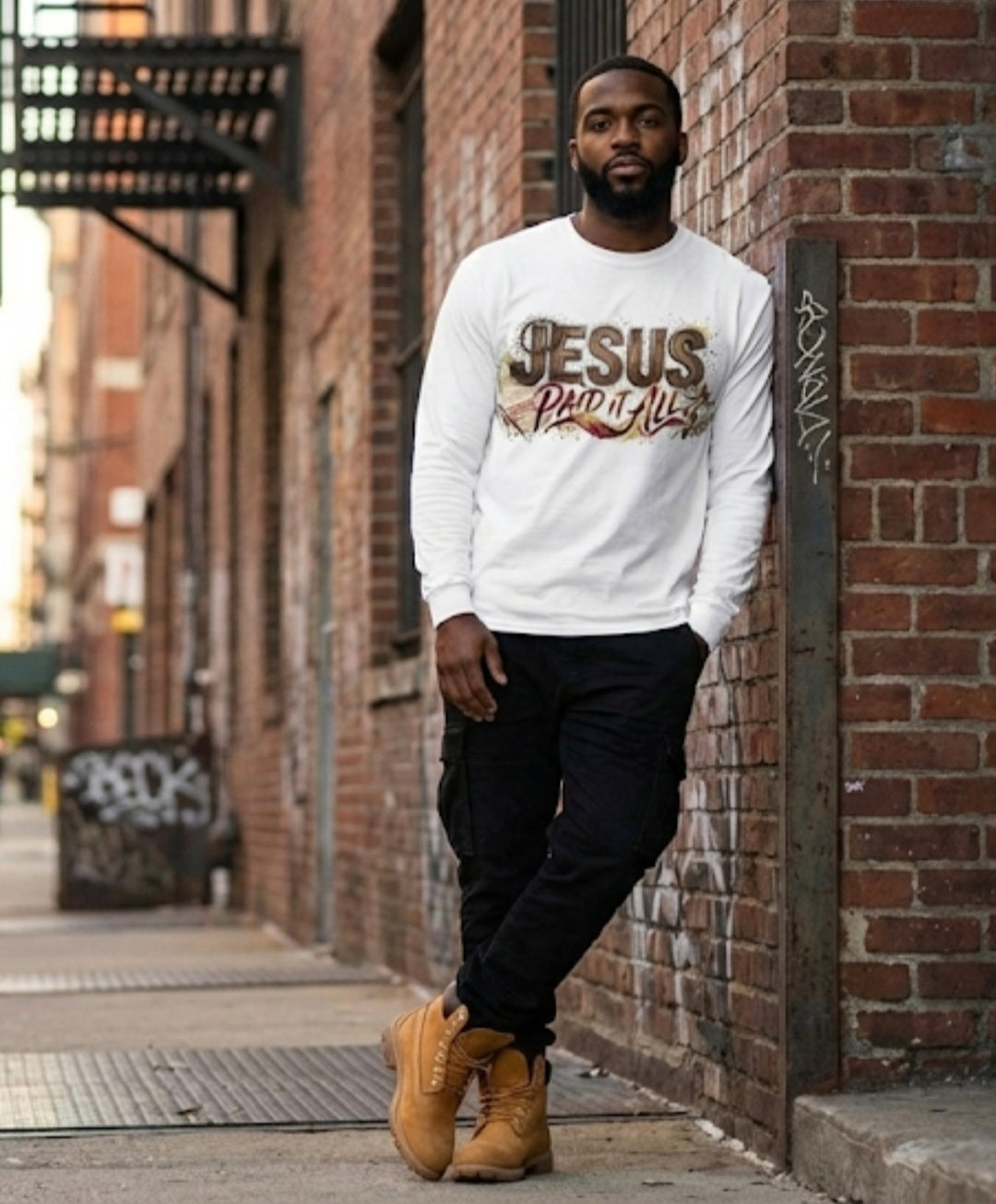 Jesus Paid It All Christian Long Sleeve Shirt- Faith Apparel for Men