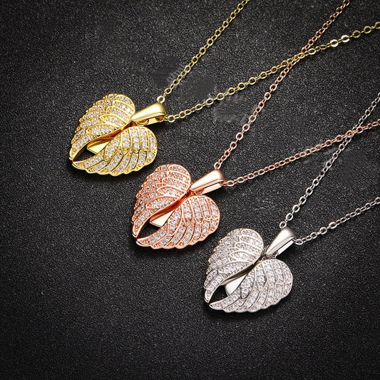 Angel Wings Heart Pendant Necklace Stainless Steel