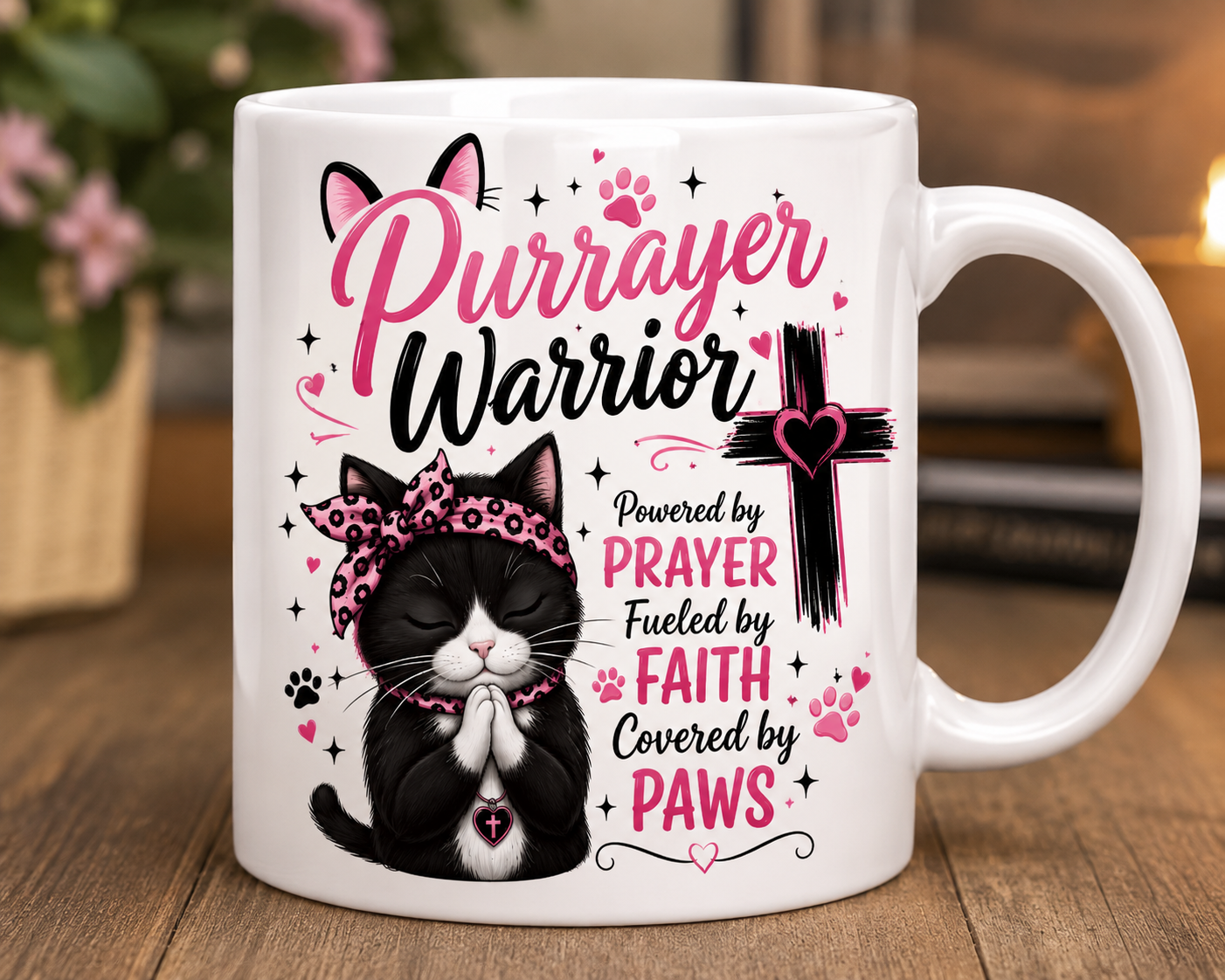 Purrayer Warrior Coffee Mug – Christian Cat Lover Mug | Faith Based Cat Mom Cup