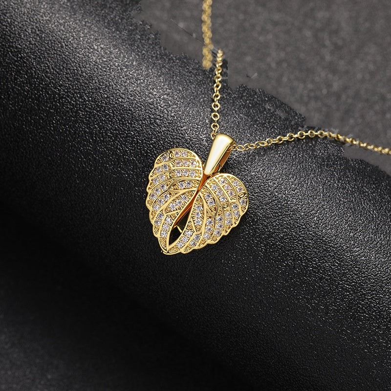 Angel Wings Heart Pendant Necklace Stainless Steel