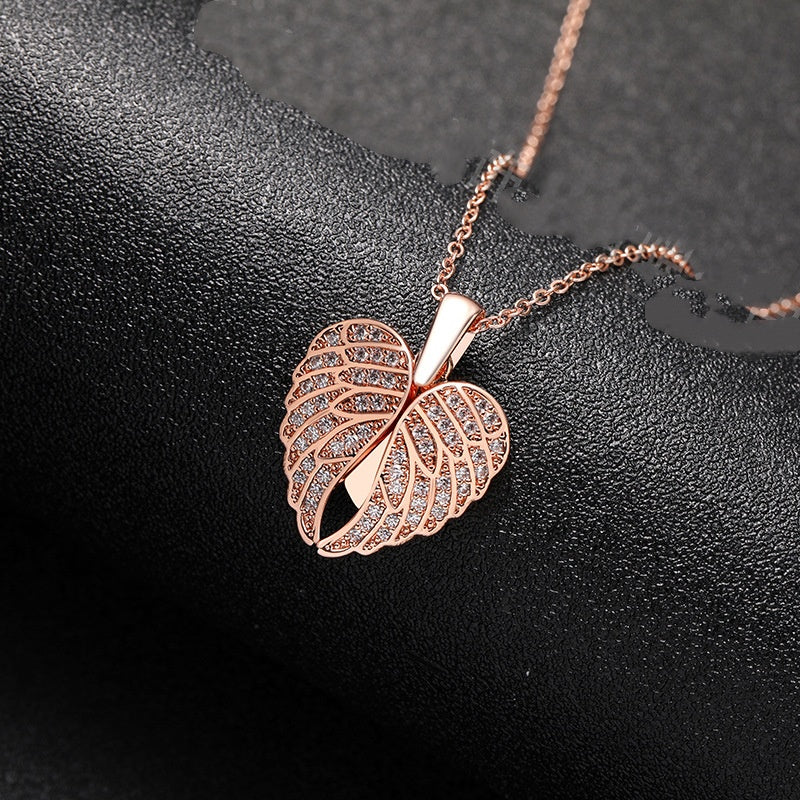 Angel Wings Heart Pendant Necklace Stainless Steel
