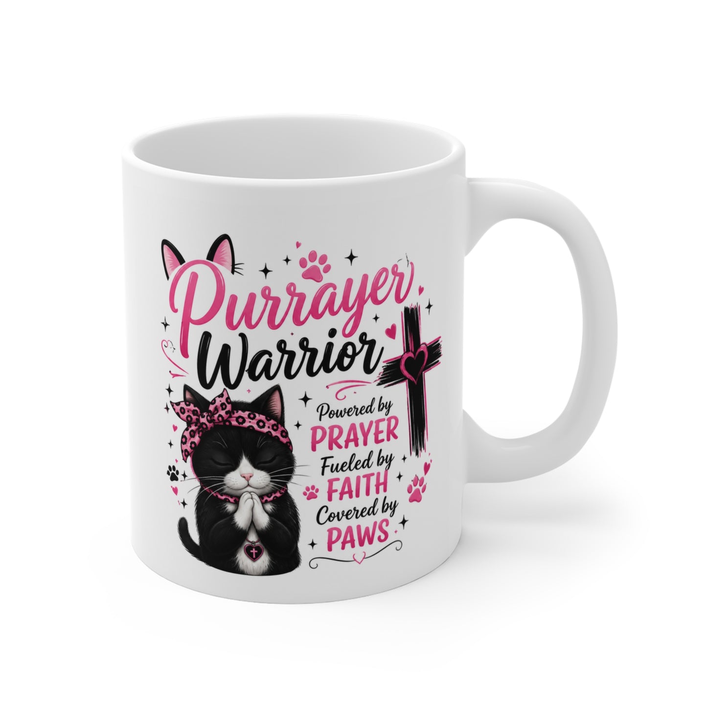Purrayer Warrior Coffee Mug – Christian Cat Lover Mug | Faith Based Cat Mom Cup