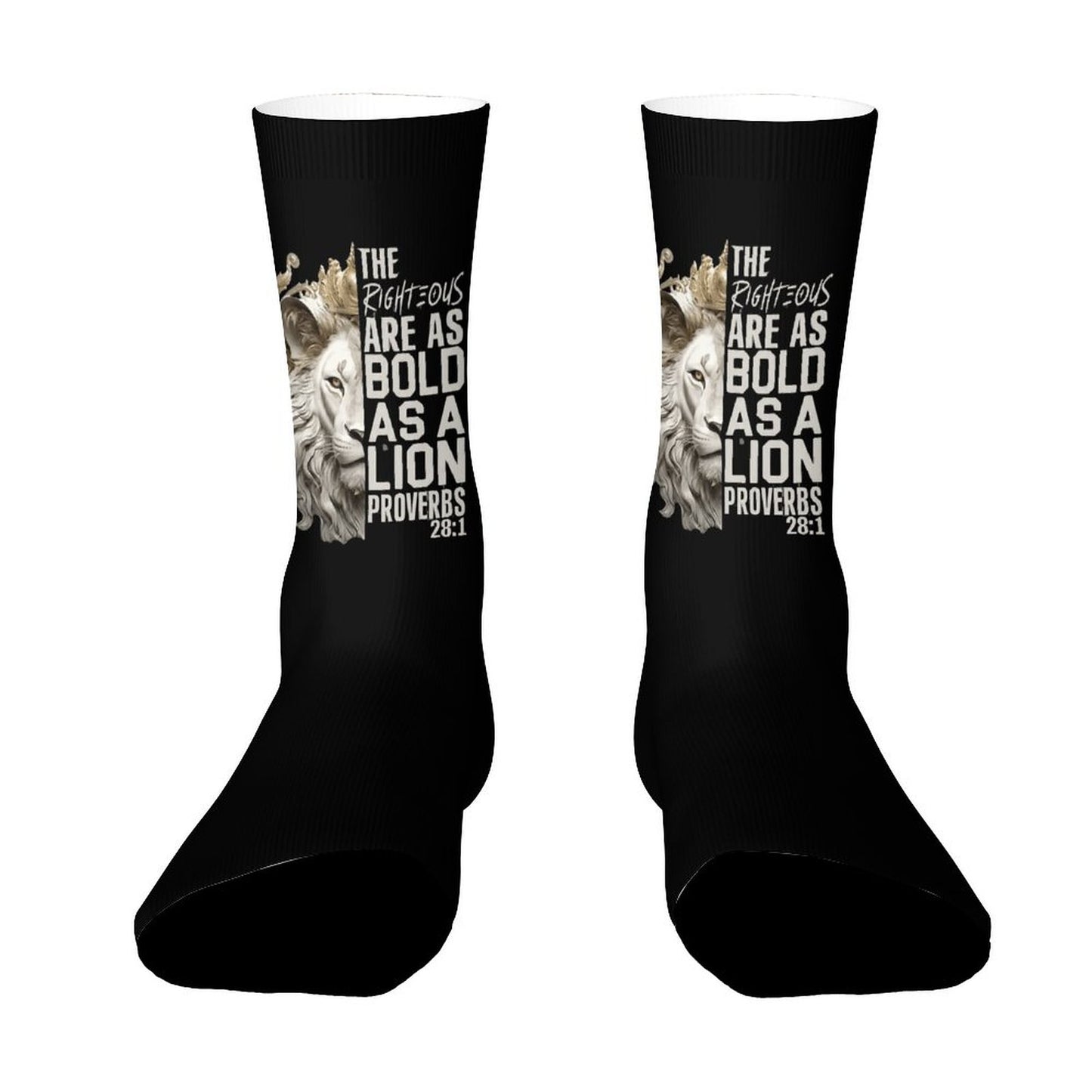 Bold As A Lion Chrisitan Socks- Proverbs 28:1 Scripture - Mens Faith Crew Socks