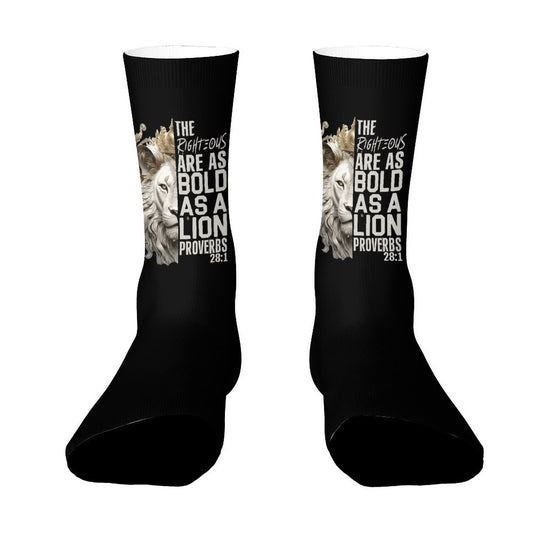Bold As A Lion Chrisitan Socks- Proverbs 28:1 Scripture - Mens Faith Crew Socks