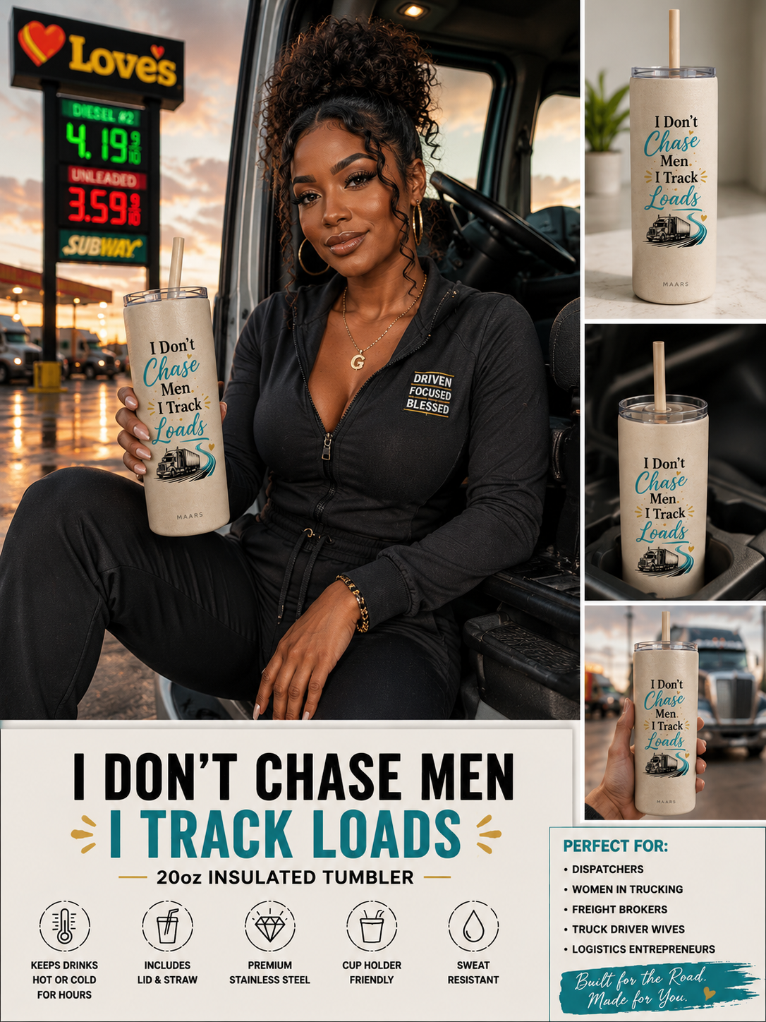 I Don't Chase Men I Track Loads Tumbler & Straw