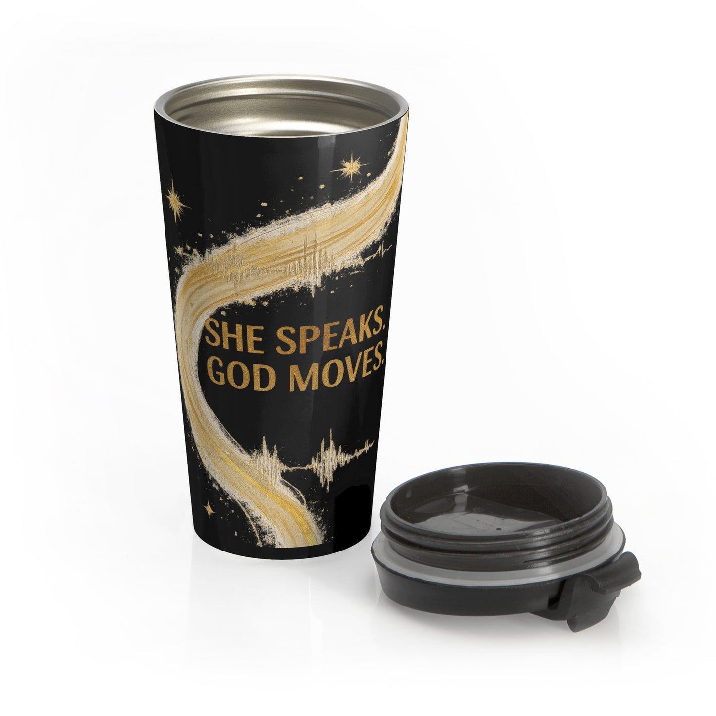 She Speaks, God Moves-15ozStainless Steel Travel Mug
