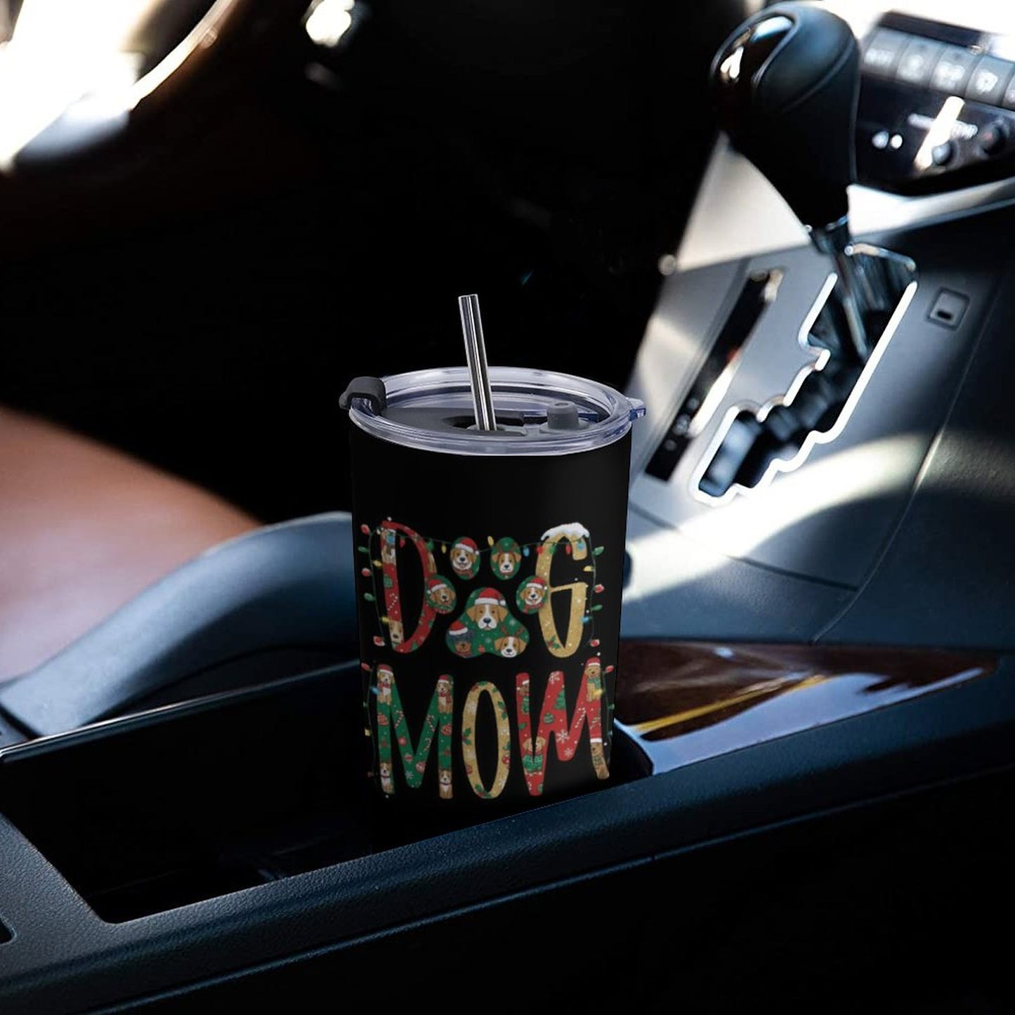 Dog Mom Tumbler-Cute Dog Lover Travel Cup 20oz Stainless Steel, Christmas Pet Mom Gift, Insulated Cup with Straw.