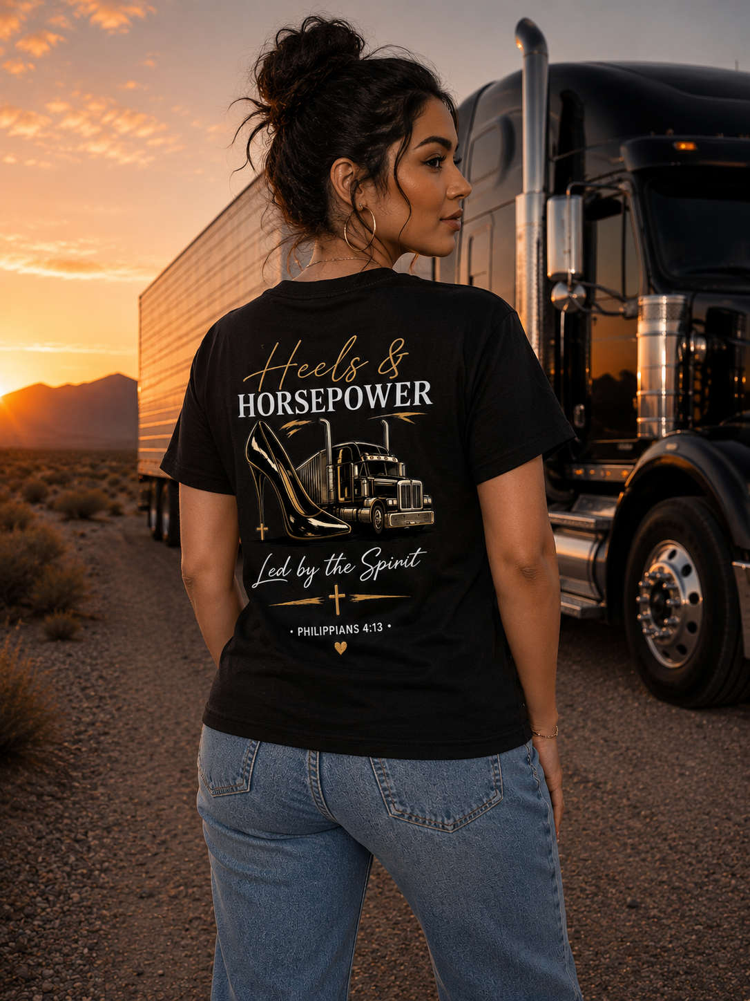 Heels & Horsepower-Christian Trucker Tee