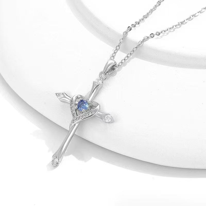 925 Sterling Silver Crystal Pendant Necklace- Elegant Minimalist Women's Jewelry