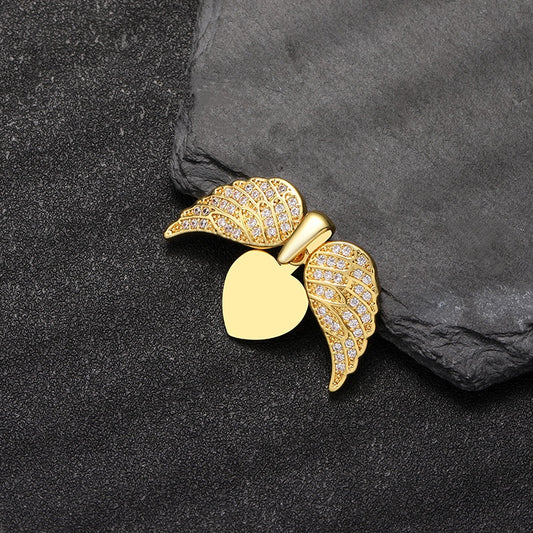Angel Wings Heart Pendant Necklace Stainless Steel