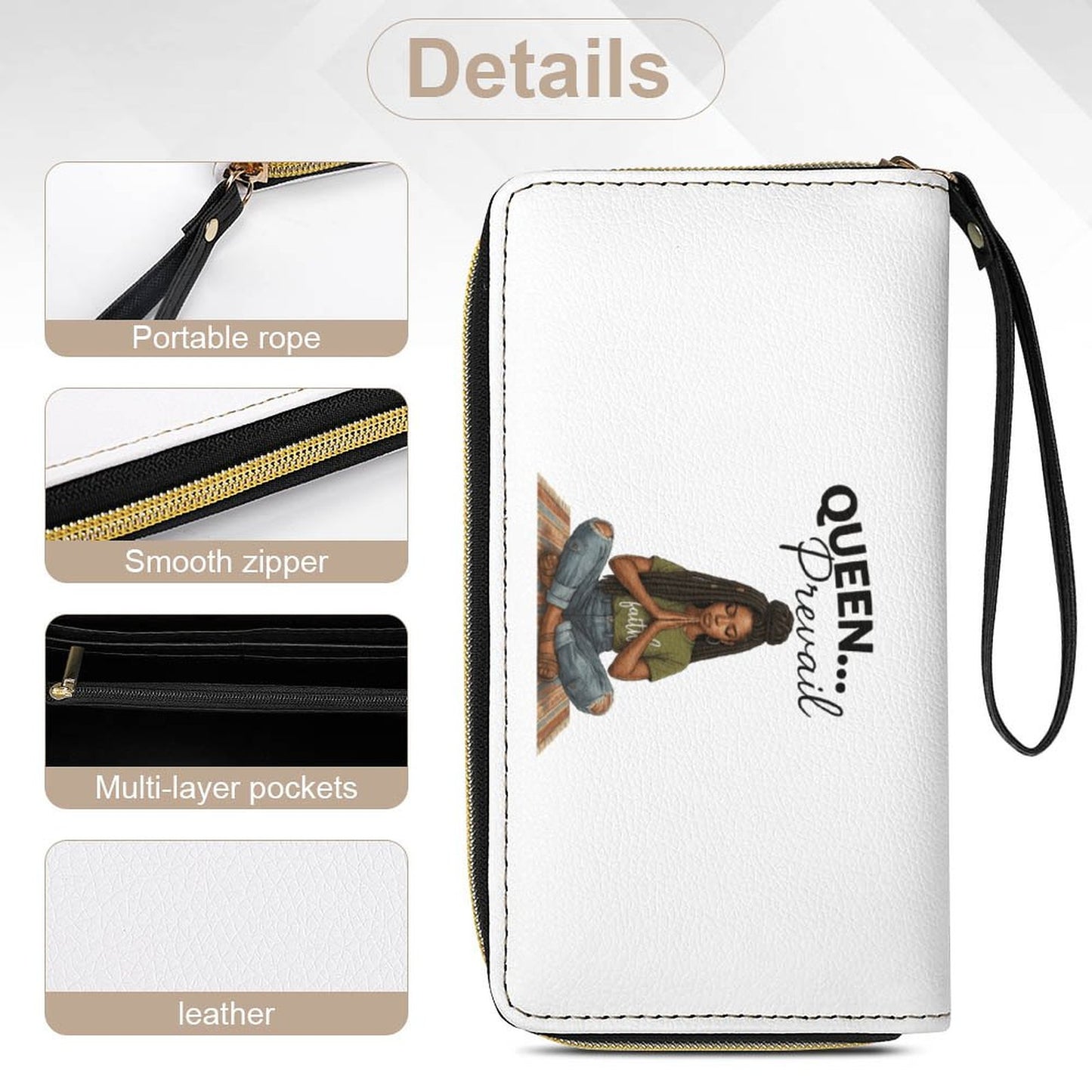 Queen Prevail Leather Wristlet Wallet- Faith- Based Black Woman Design