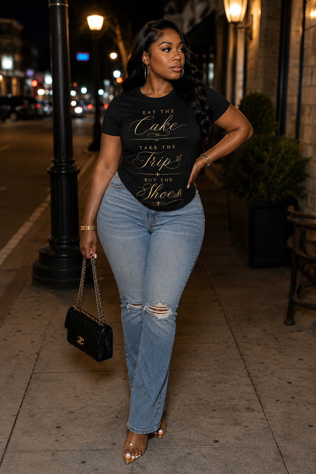 Eat the Cake, Take the Trip, Buy the Shoes – Luxury Graphic Tee