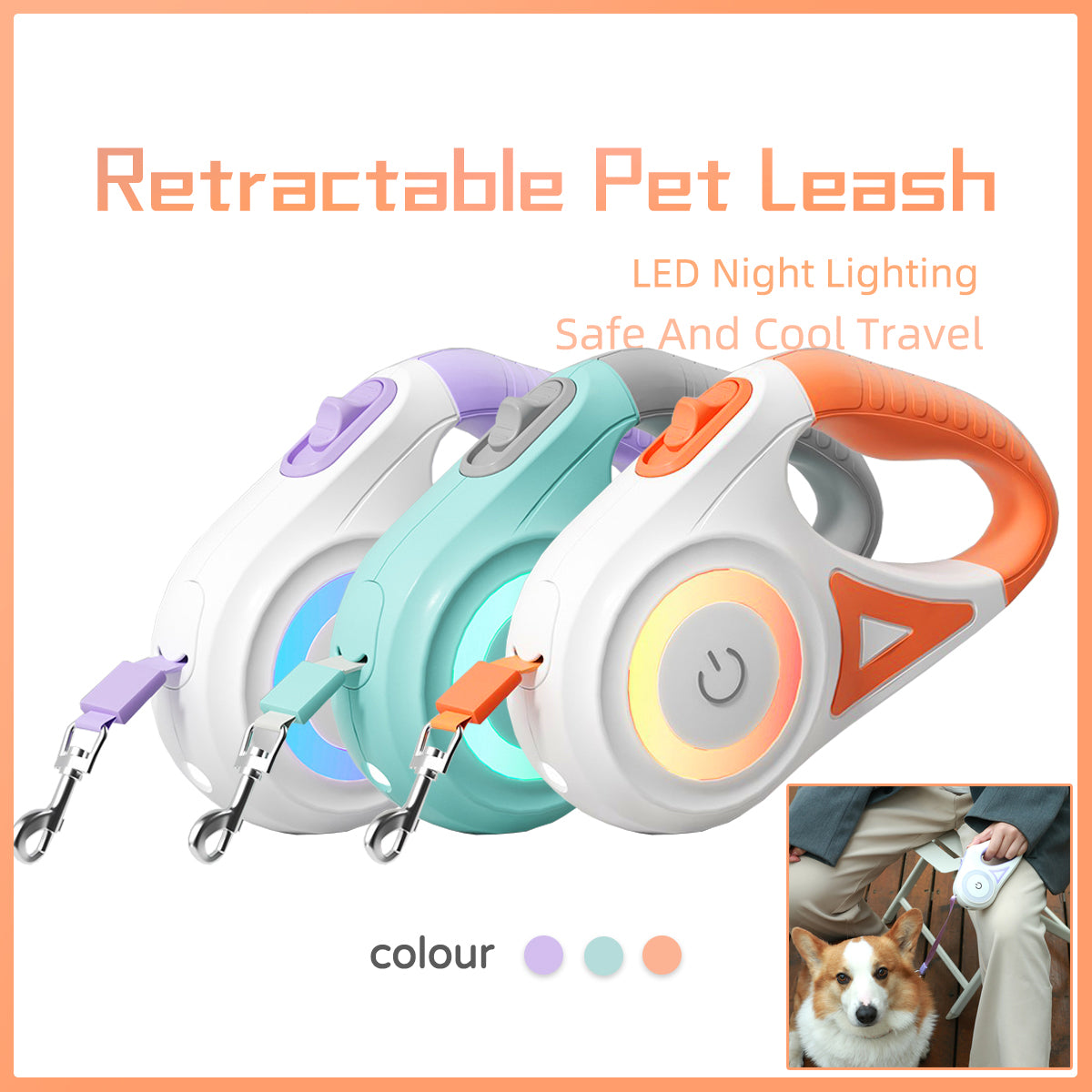 Dog Leash Retractable Leash And Dog Collar Spotlight Automatic Small Medium Dogs Pet Product