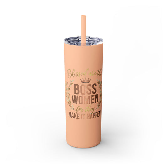 Blessed Are The Boss Women-Skinny Tumbler with Straw, 20oz