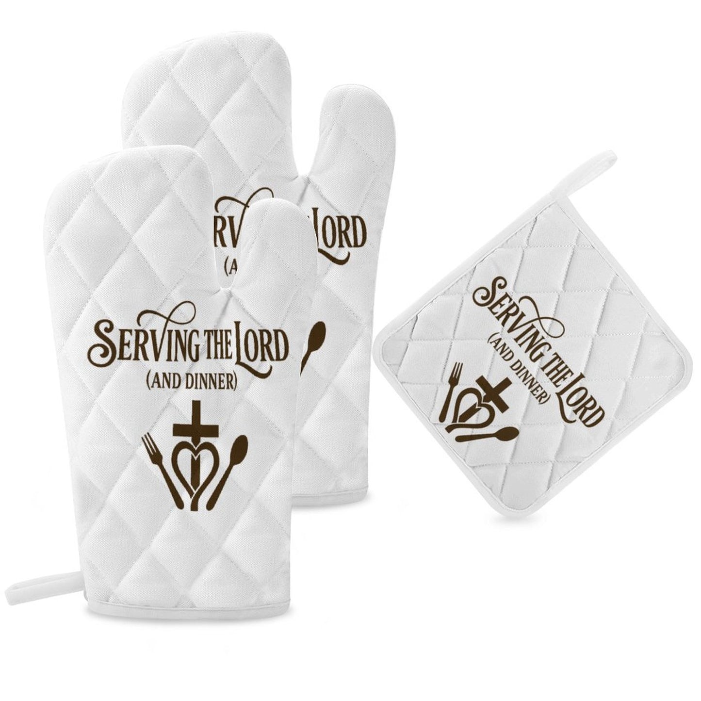 Serving The Lord (Dinner) Kitchen Mitt & Potholder Set 3 Piece