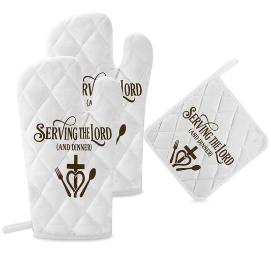 Serving The Lord (Dinner) Kitchen Mitt & Potholder Set 3 Piece