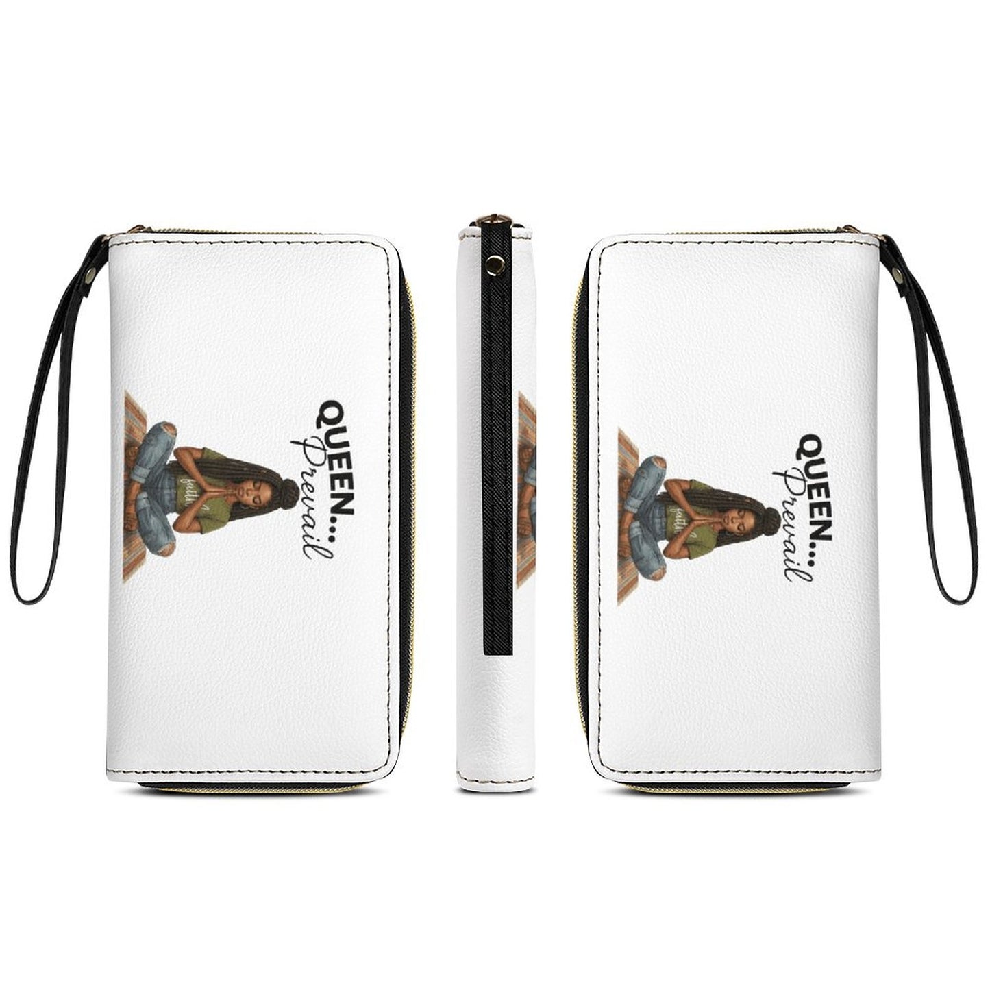 Queen Prevail Leather Wristlet Wallet- Faith- Based Black Woman Design