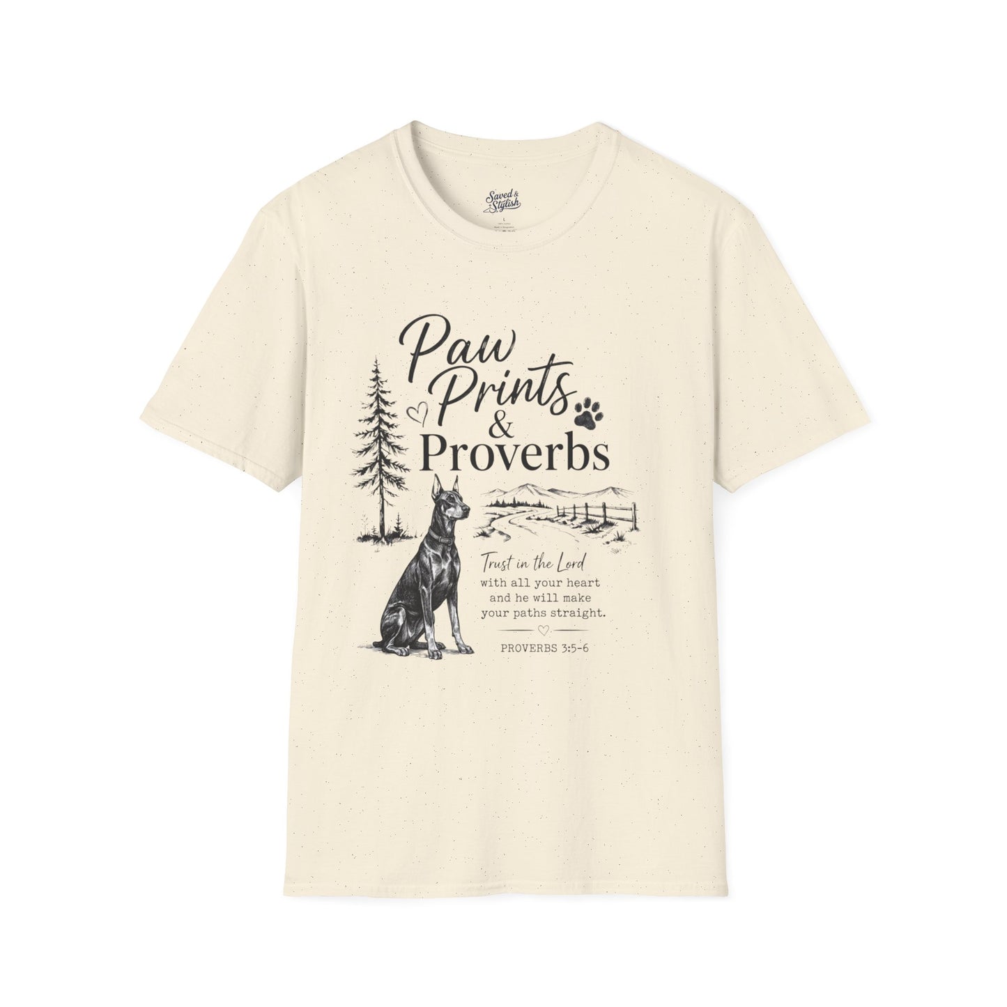 Paw Prints & Proverbs Doberman Pinsher Tee – Christian Dog Mom Shirt